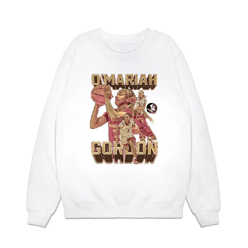 FSU - NCAA Women's Basketball : O'mariah Gordon - Player Collage Premium Crewneck Sweatshirt Hoodie with Hem Frayed Vintage Worn