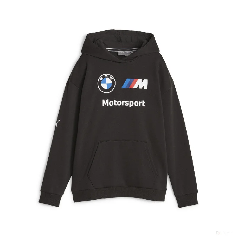 BMW MMS sweatshirt, hooded, Puma, ESS, women, fleece, black Hoodie with Hem Frayed Vintage Worn