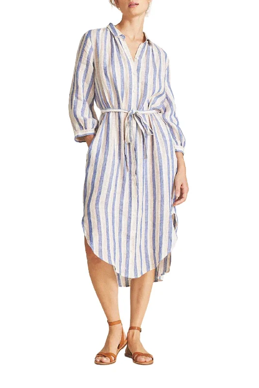 Joni Dress In Azul Stripe Floral Print girly
