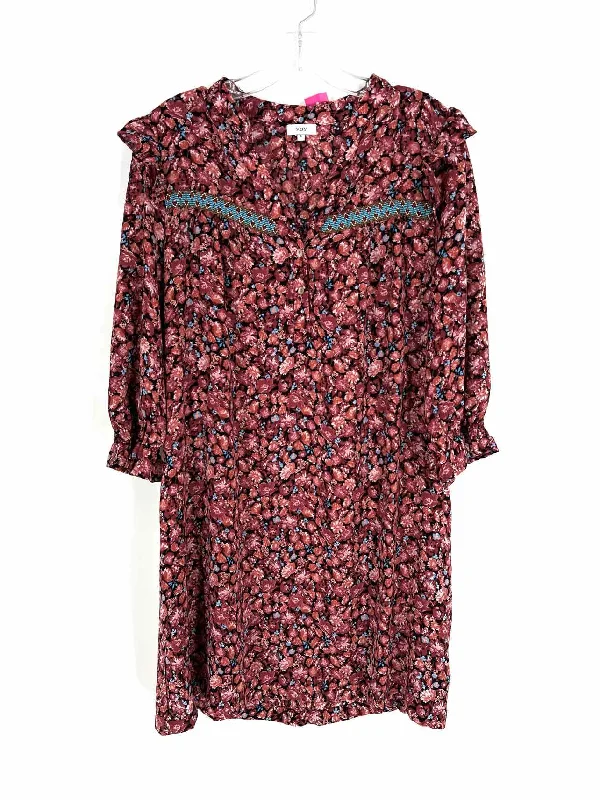 Voy Size L Brick/Black Floral Embroidered Designer Dress Tunics Seasonal trendy