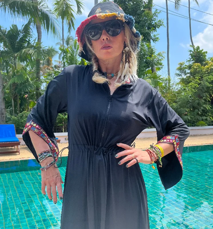 Swimwear dress Dr2302cs-Ethnic style - Black short length Tunics Recommended stylist