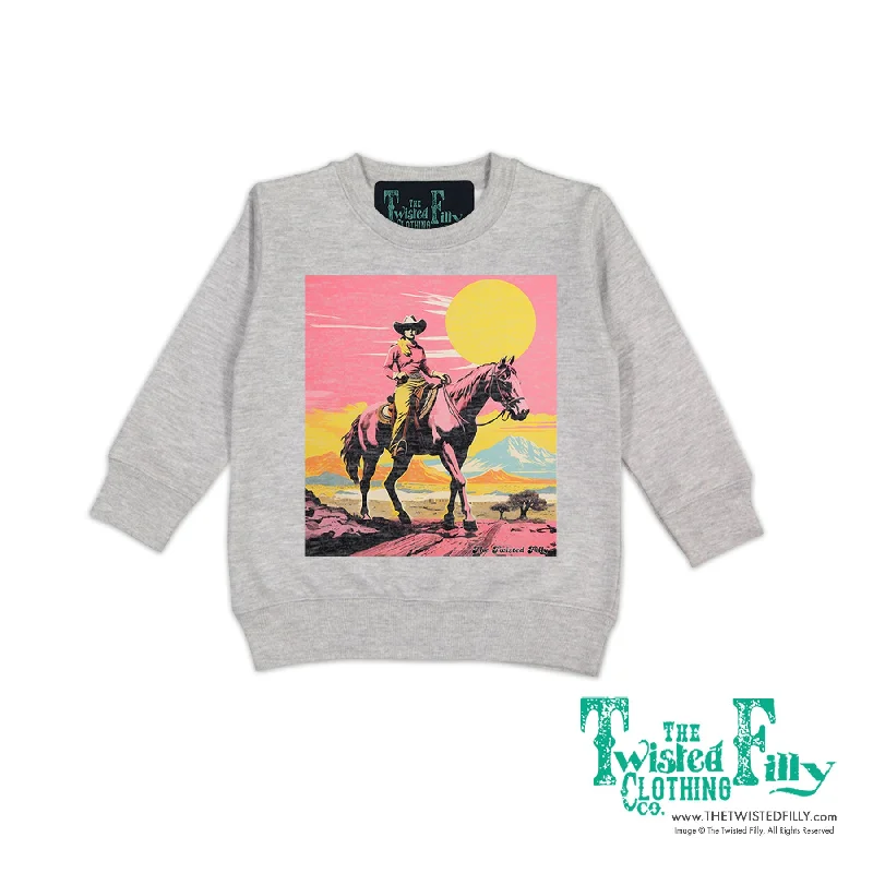 Desert Cowgirl - Toddler Girls Sweatshirt - Assorted Colors Hoodie with Hem Drawcord Adjustable Customizable