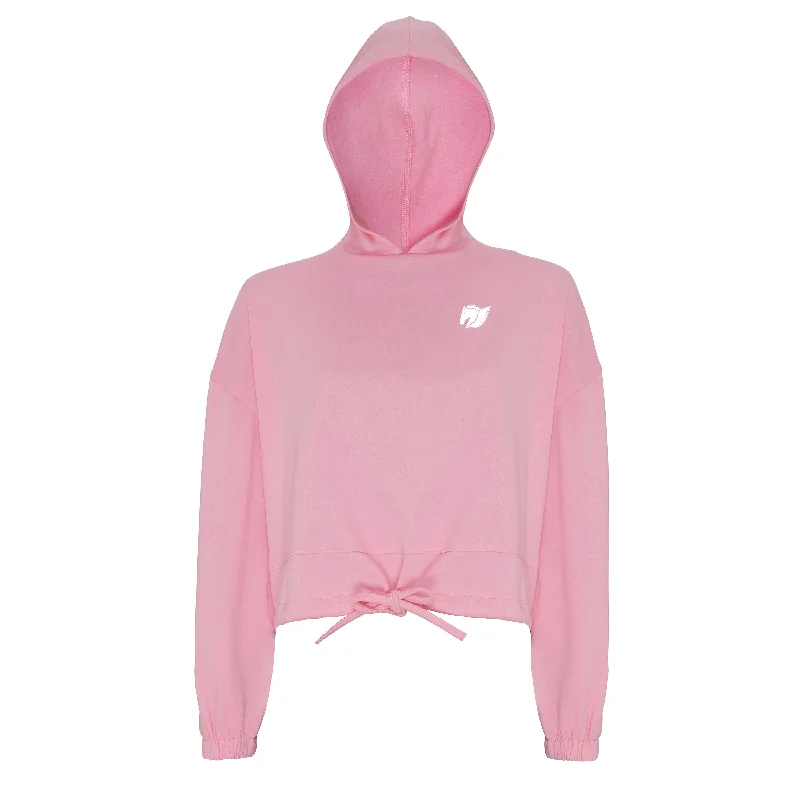 Oversized Cropped Hoodie - Pink Hoodie with Hood Adjustable Protection