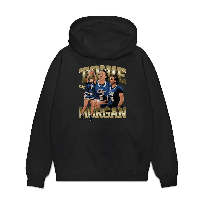 Georgia Tech - NCAA Women's Basketball : Tonie Morgan - Player Collage Premium Hooded Sweatshirt Zip Hoodie Drawstring Kangaroo Pocket