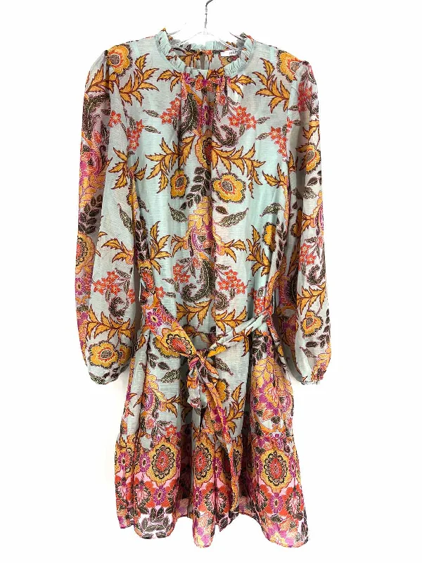 Julia Jordan Size 10 Seafoam/Orange Floral Belted Dresses Dress Tunics Solid Classic