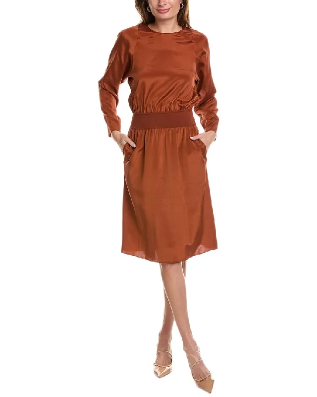 Lafayette 148 New York Blouson Silk-Blend Dress Tunics Office stylish