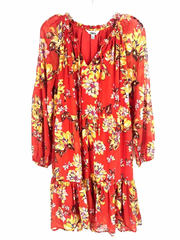 Size XL Orange/yellow Floral Tiered Dresses Dress Tunics Party sparkling
