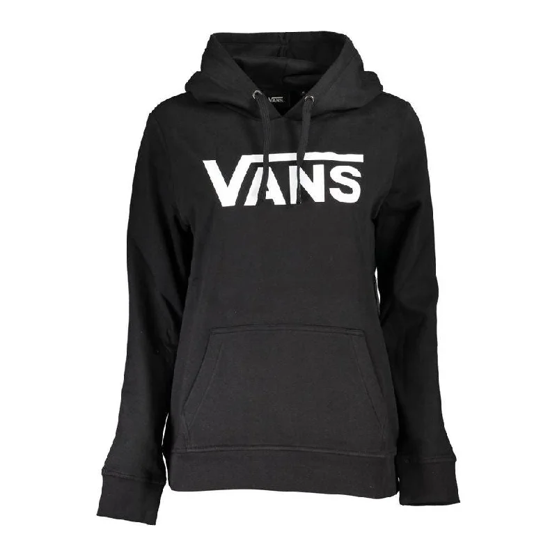 Vans Sleek Black Hooded Fleece Sweatshirt with Logo Hoodie with Raw Hem Edgy Unfinished