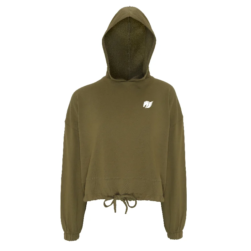 Oversized Cropped Hoodie - Olive Hoodie with Pocket Utility Practical