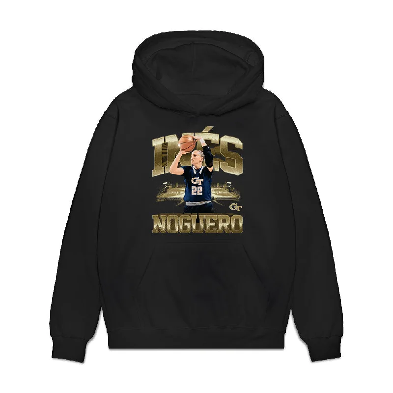 Georgia Tech - NCAA Women's Basketball : Ines Noguero - Player Collage Premium Hooded Sweatshirt Hoodie with Hem Drawcord Adjustable Customizable