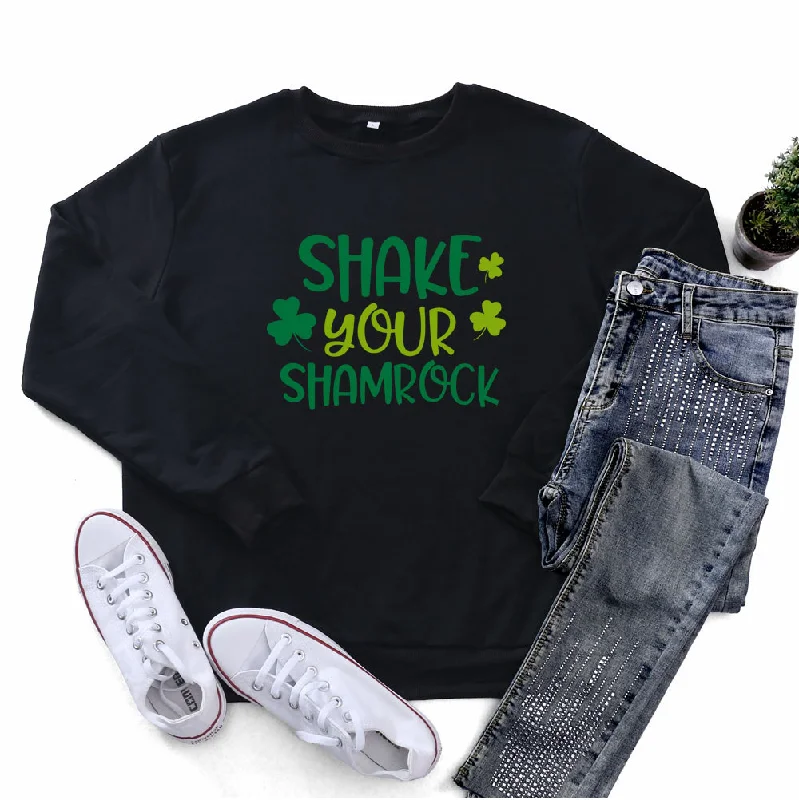 St.Patrick'S Day Fashion Women'S Long Sleeve Letter Print Round Neck Sweatshirt Hoodie with Slit Hem Functional Movement