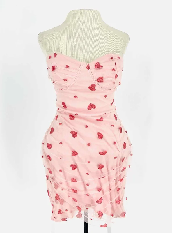 Cider Size M Pink Hearts Glitter Dresses Dress sweetheart Neckline Romantic