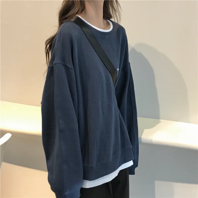 Women Letter Print Loose Basic Long-Sleeved Sweatshirt Hoodie with Turtle Neck Cozy Winter