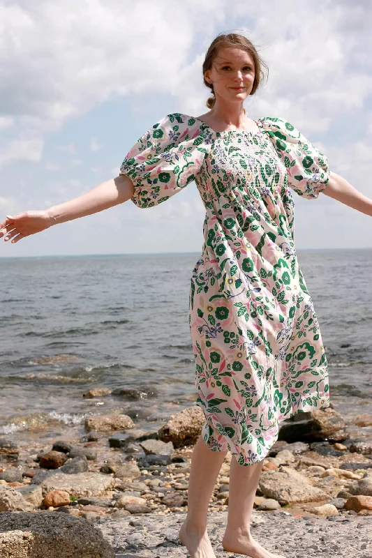 Emerald Smocked Cotton Silk Dress Tunics Custom made