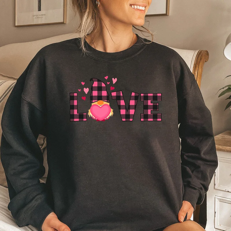 Valentine'S Day Fashion Women'S Casual Long Sleeve Round Neck Letter Print Sweatshirt Hoodie with Velcro Closure Adjustable Secure