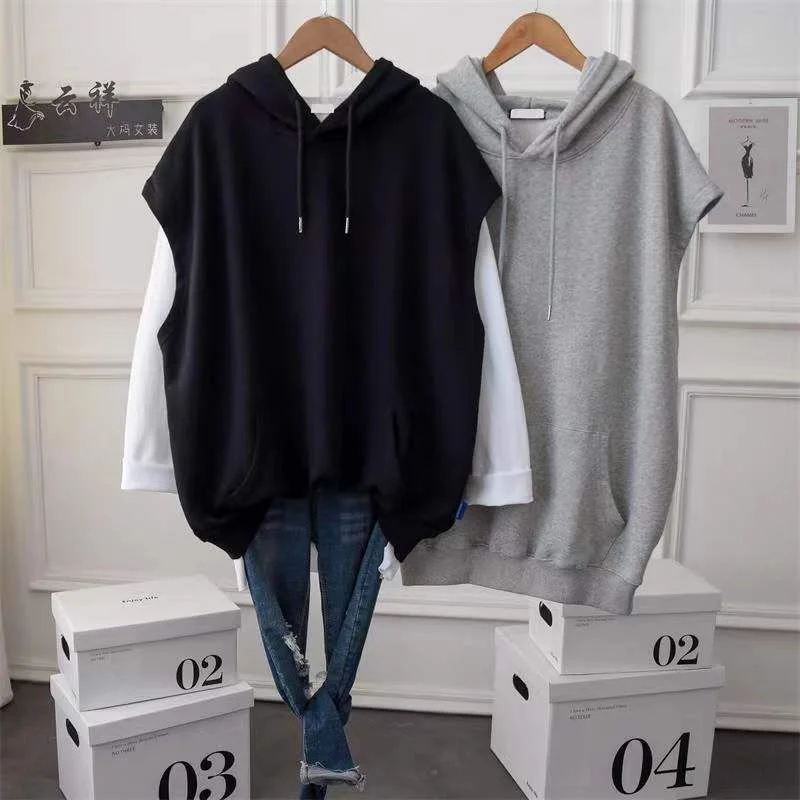 Women Casual Basic Solid Color Sleeveless Hoodie Hoodie with Double Zipper Versatile Adjustable