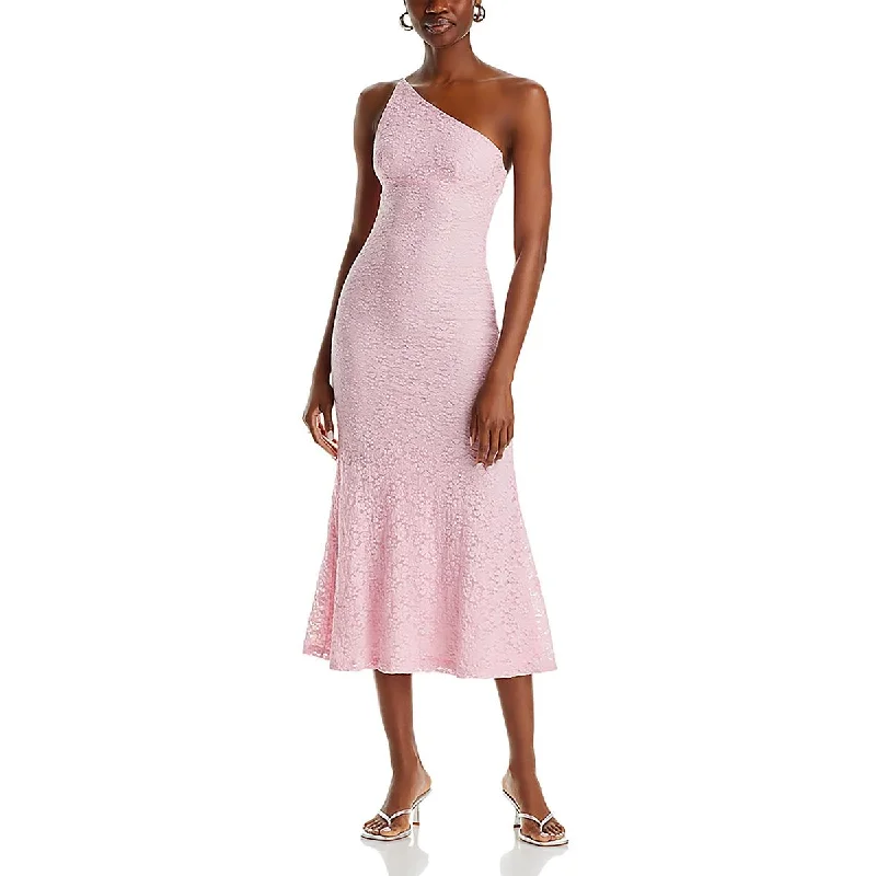 Albie Womens Lace One Shoulder Evening Dress Tunics Satin smooth