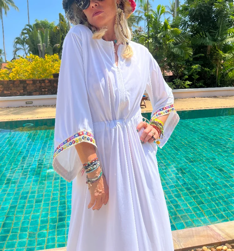 Swimwear dress Dr2302bs-Ethnic style - White short length empire Waist empire