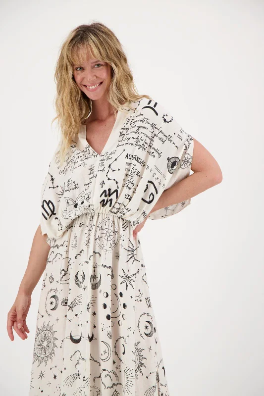 ME369- Rose Kaftan dress in Zodiac Off-the-shoulder Chic Trendy