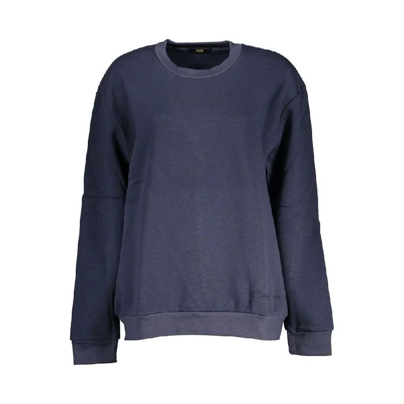 Cavalli Class Chic Blue Embroidered Fleece Sweatshirt Hoodie with Lace Feminine Delicate