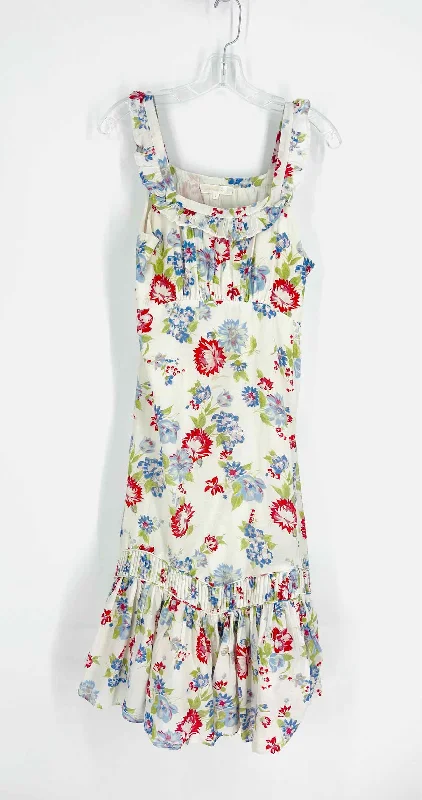 Size 6 Wh/Gr/Bl Floral Maxi Designer Dress Cowl Neckline Elegant