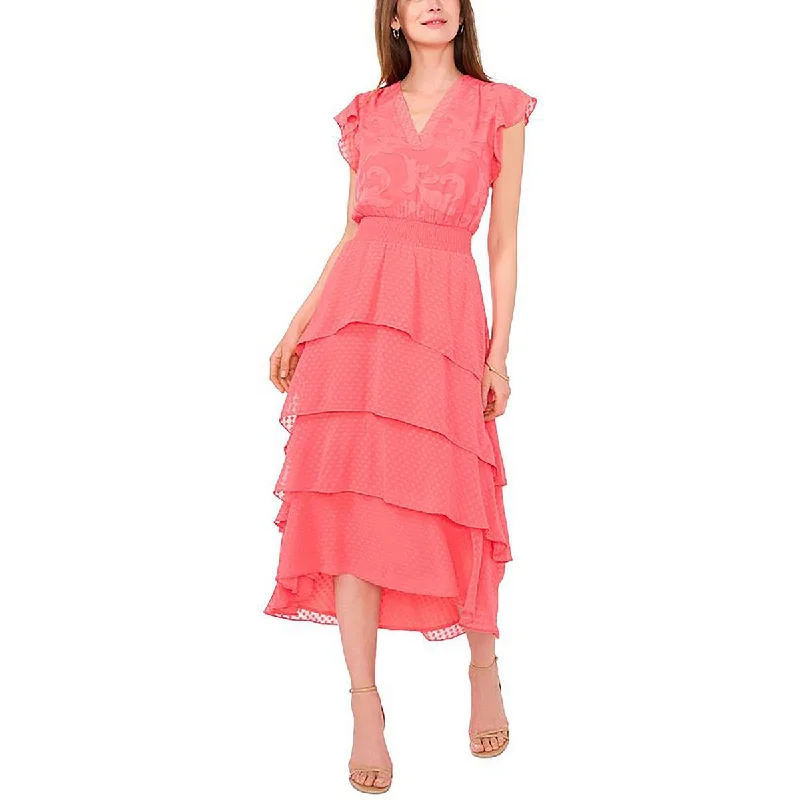 Womens V Neck Flutter Sleeve Wear To Work Dress Tunics Bridal satin