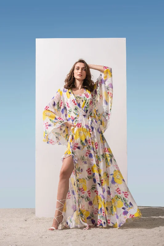 Chiffon Printed Long Dress With Cowled Neckline Tunics Cozy comfortable