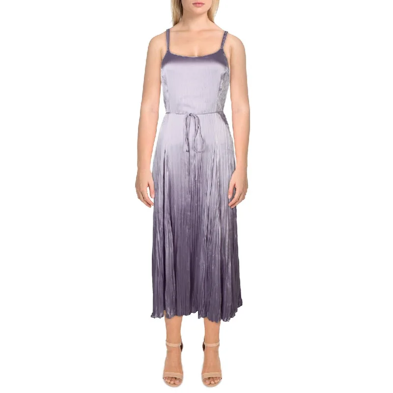 Womens Pleated Midi Slip Dress empire Waist empire