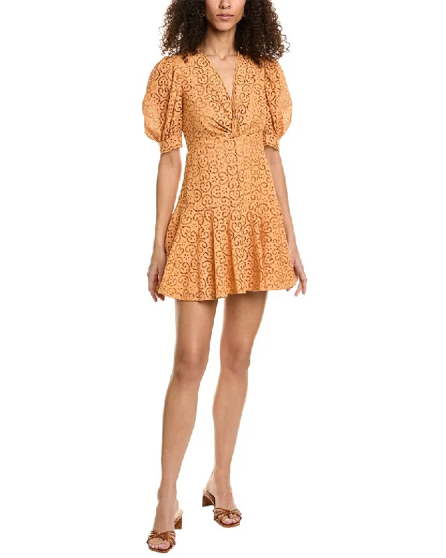 Sandro Eyelet A-Line Dress Square Neckline Feminine