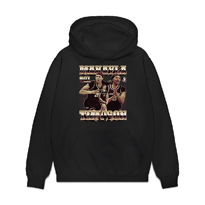 FSU - NCAA Women's Basketball : Makayla Timpson - Player Collage Premium Hooded Sweatshirt Hoodie with Hem Raw Edge Edgy Unfinished