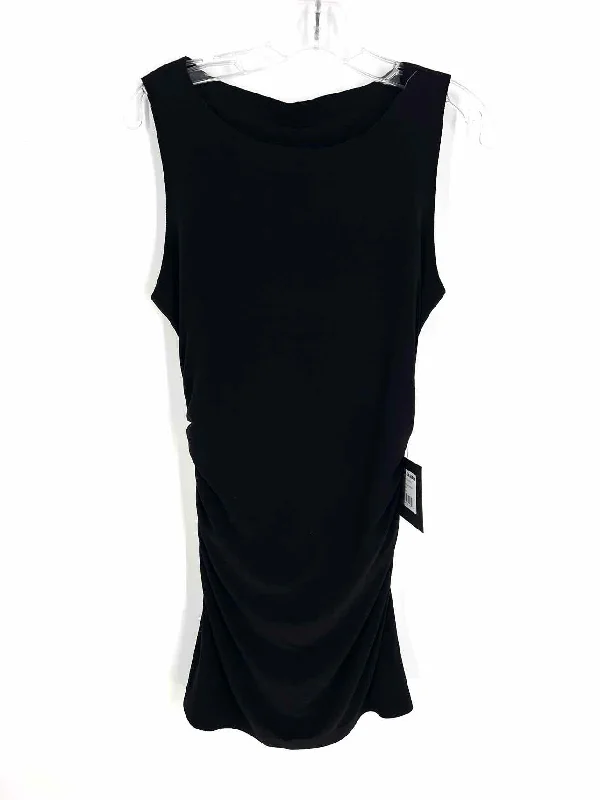 Norma Kamali Size M Black Ruched Stretch NEW Designer Dress Tunics Stylish elegant