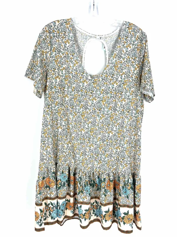 Size L Beige/Blue Floral Dresses Dress Tunics Yoga stretchy