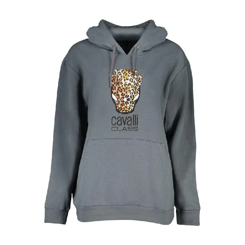 Cavalli Class Elegant Hooded Fleece Sweatshirt in Gray Hoodie with Earth Tones Natural Calm