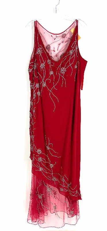 Size 1X ? Red/White Beaded Maxi PLUS Dress-Plus Tunics Cozy comfortable