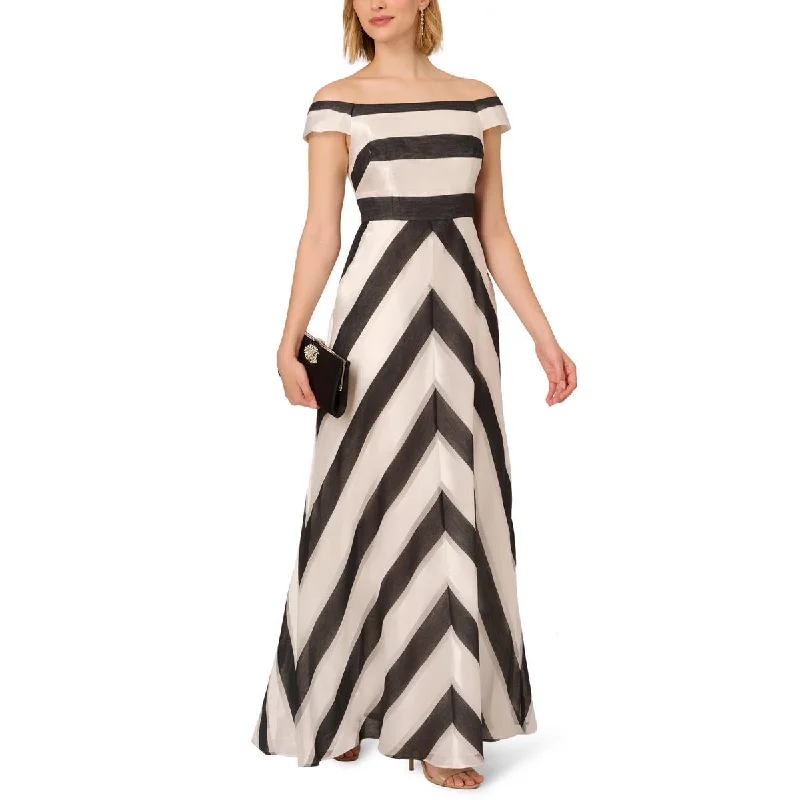 Adrianna Papell Womens Striped Off-The-Shoulder Evening Dress Tunics Gym athletic