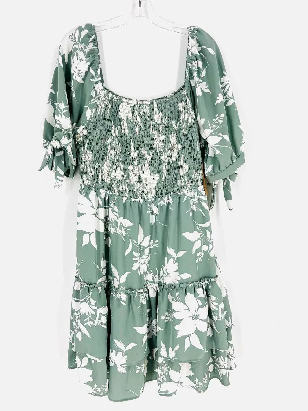 Size 2X Sage/White Floral Smocked PLUS Dress Tunics Denim casual