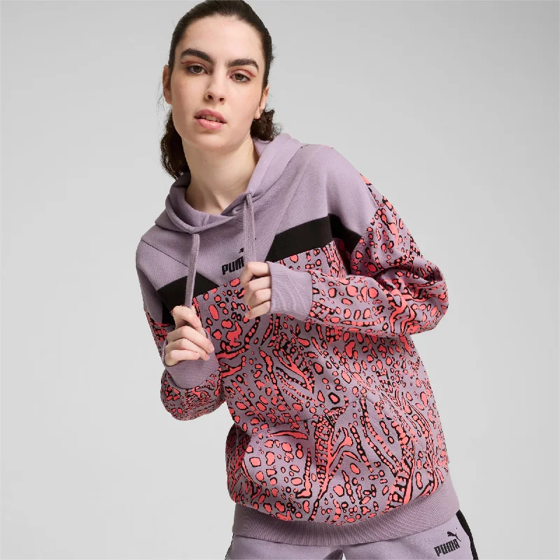 POWER HYPERNATURAL AOP HOODIE FL Women Hoodie with Hem Frayed Vintage Worn