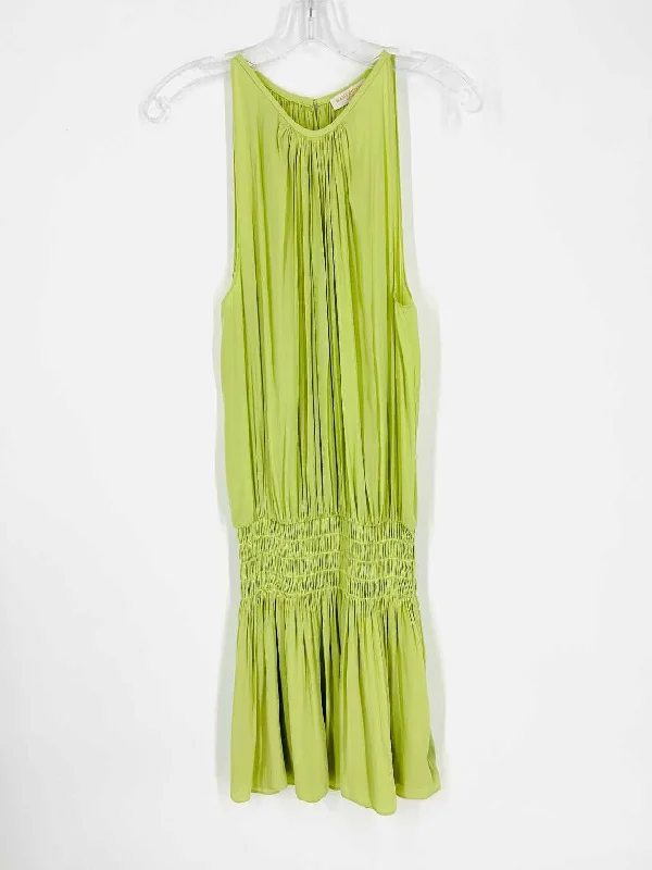 Ramy Brook Size L Lt Green Solid Smocked Designer Dress Tunics Luxurious high-end