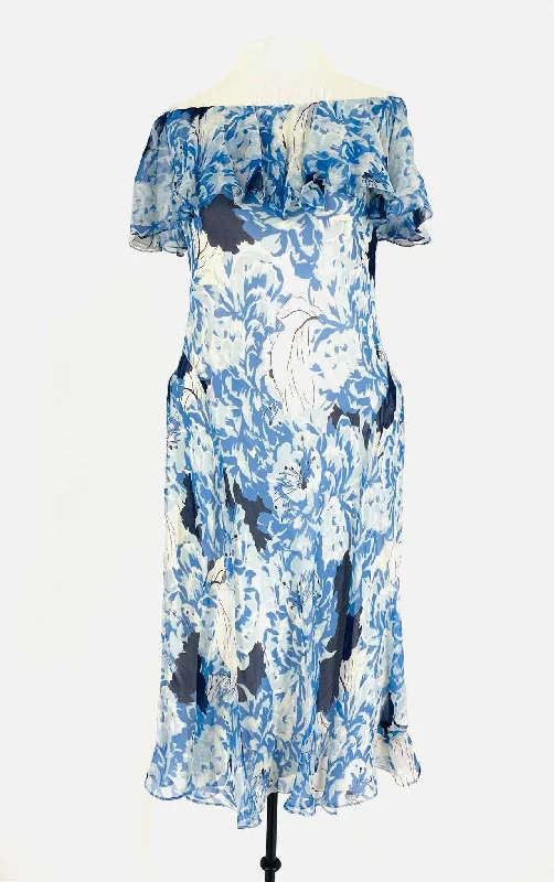 Polo by Ralph Lauren Size 4 Blue/White Floral Silk Designer Dress Tunics Canvas sturdy