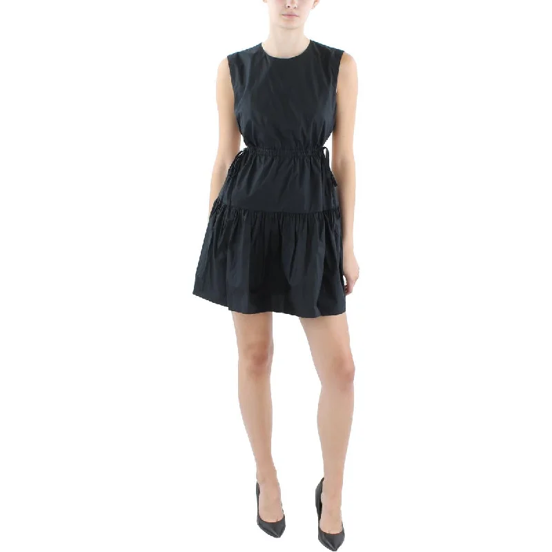 Bea Womens Poplin Open Back Fit & Flare Dress Tunics Trendy modern