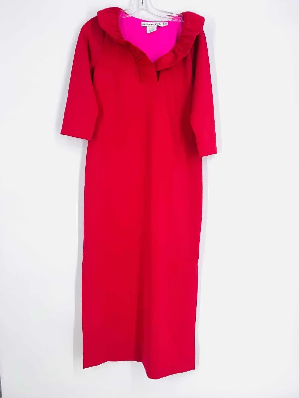 Gretchen Scott Size M Red Ruffles Solid Designer Dress Tunics Long Elegant