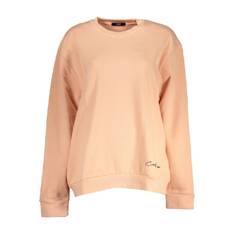 Cavalli Class Elegant Long-Sleeved Pink Fleece Sweatshirt Hoodie with Drop Shoulder Relaxed Streetwear