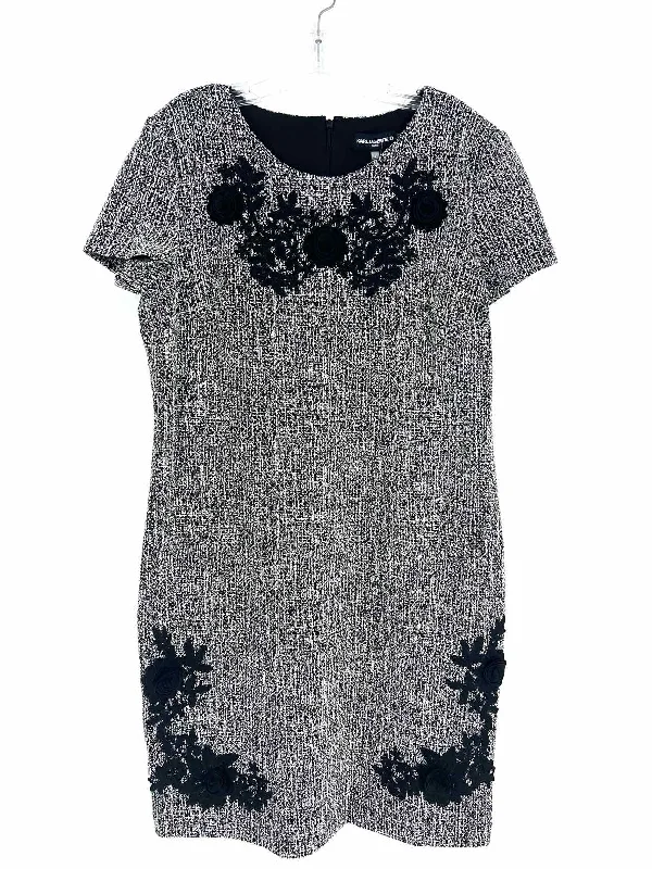 Karl Lagerfeld Size 14 Black/White Applique Tweed NEW Designer Dress Tunics Luxurious premium