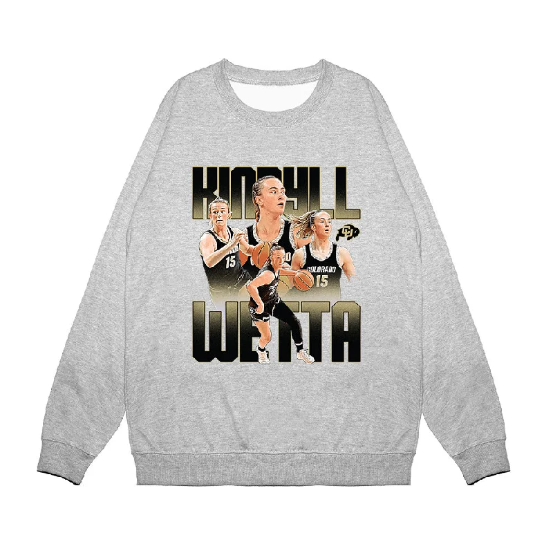 Colorado - NCAA Women's Basketball : Kindyll Wetta - Player Collage Premium Crewneck Sweatshirt Hoodie with Stripes Bold Sporty