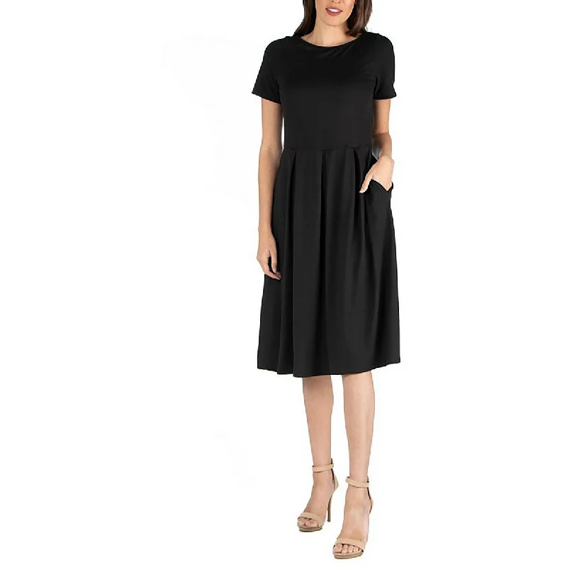 Plus Womens Pleated Short Sleeve Fit & Flare Dress Tunics Evening elegant