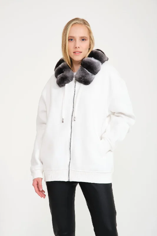 Chinchilla Fur-Lined Zipped Hoodie Hoodie with Ribbed Cuffs Snug Fit Comfort
