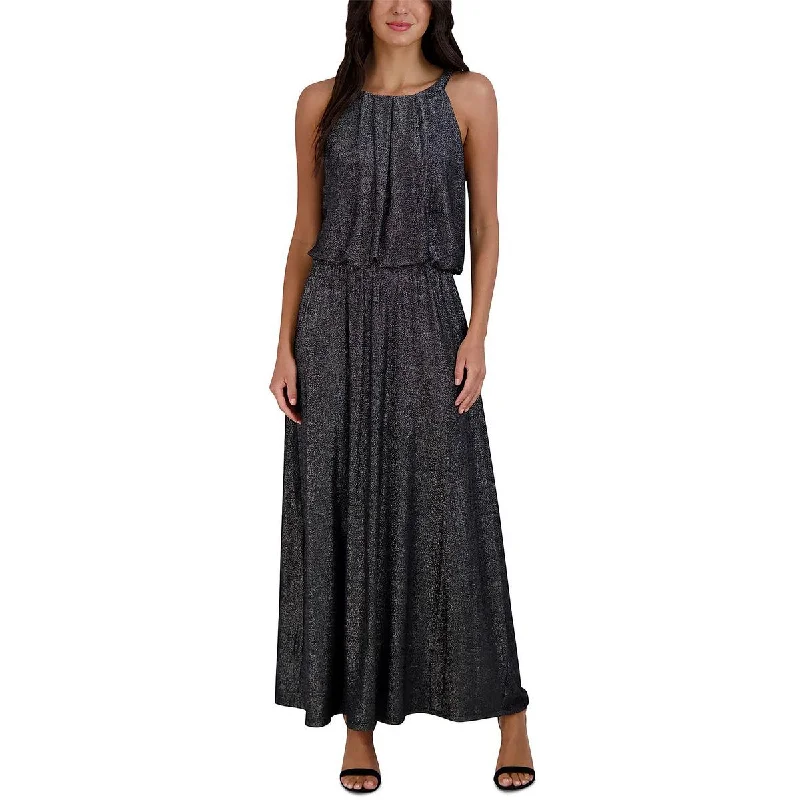 Robbie Bee Womens Petites Metallic Halter Evening Dress Tunics Luxurious high-end