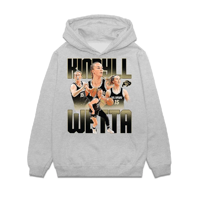Colorado - NCAA Women's Basketball : Kindyll Wetta - Player Collage Premium Hooded Sweatshirt Hoodie with Ribbed Hem Stretchable Secure