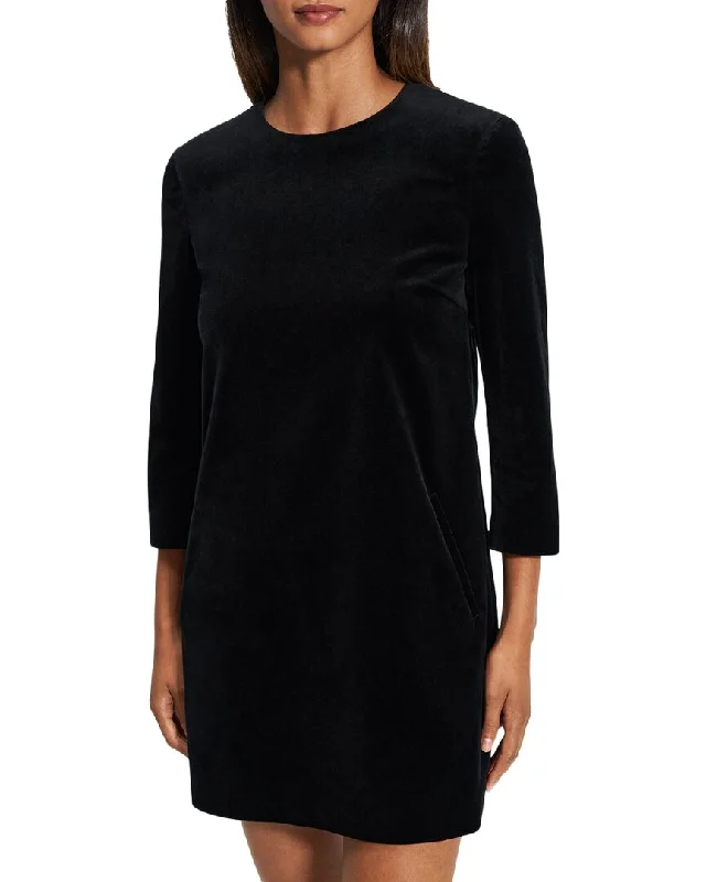 Theory Velvet Quarter-Sleve Dress Crew Neckline Casual