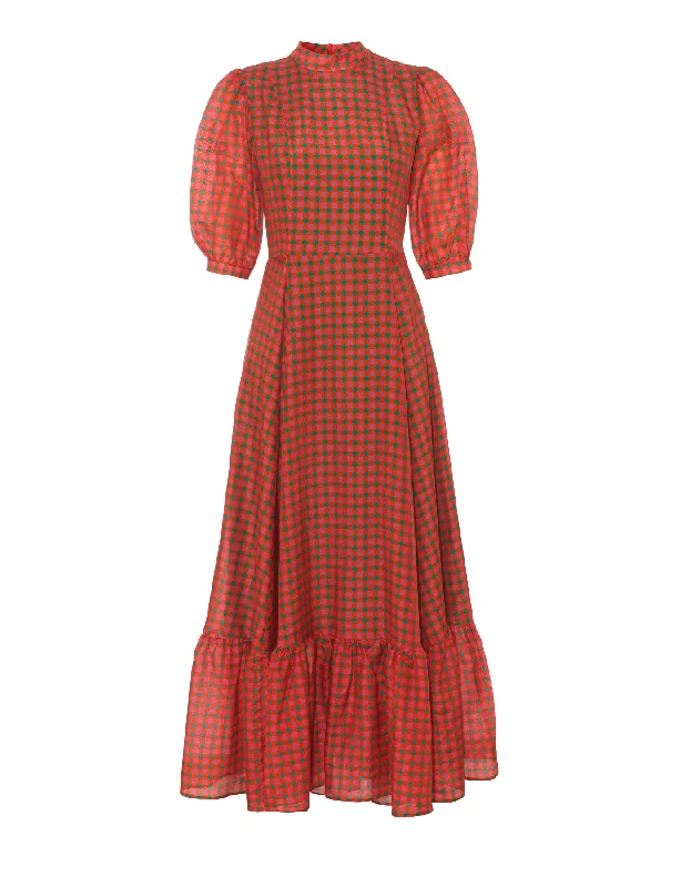 Greta Green Red Mosaic Print Silk Voile Dress Tunics Brand named